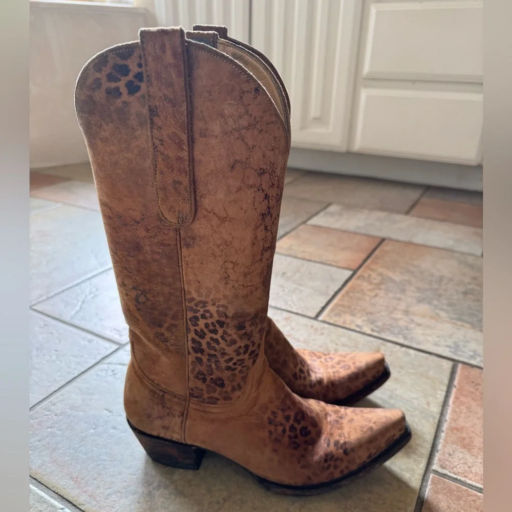 Old Gringo Brown Ocre Leopardito Western Snip Toe Cowgirl Boots For Women’s 7.5B - Picture 3 of 10